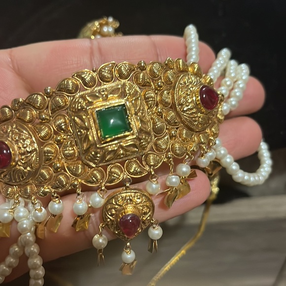 Real silver necklace and earring with 24k plating. Semi precious stone - Picture 3 of 6